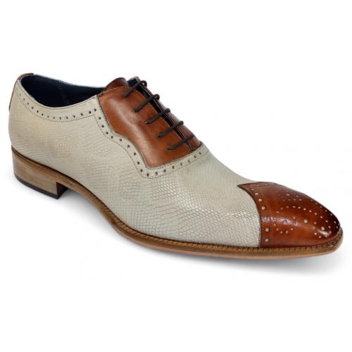 Duca Di Matiste "Marino" Brandy/Neutro Genuine Italian Calf Leather Snake Print Dress Shoes.